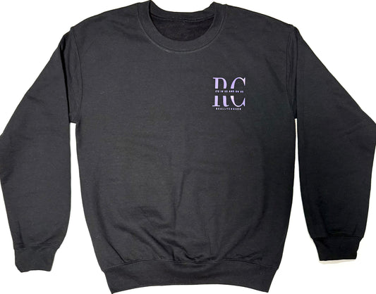 Black sweater with embroidered "Really Chosen" logo - cozy faith statement sweater