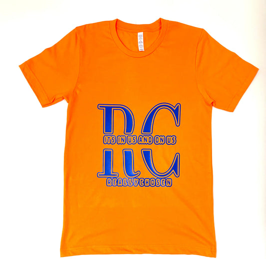 Orange t shirt with "Really Chosen" slogan - unisex motivational wear