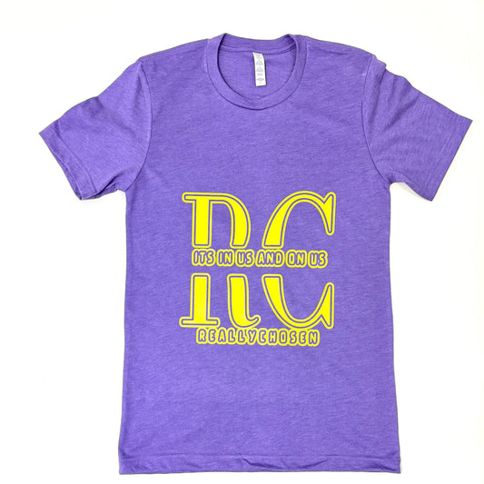 Purple t shirt "Really Chosen" text - minimalist spiritual shirt