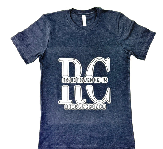 Black t shirt bold white "Really Chosen" logo - empowerment shirt